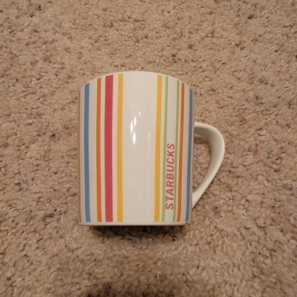 2005 Starbucks Coffee Co. Striped Mug White Multi-Colors Holds 14 Fl. Oz. Good - Picture 1 of 5